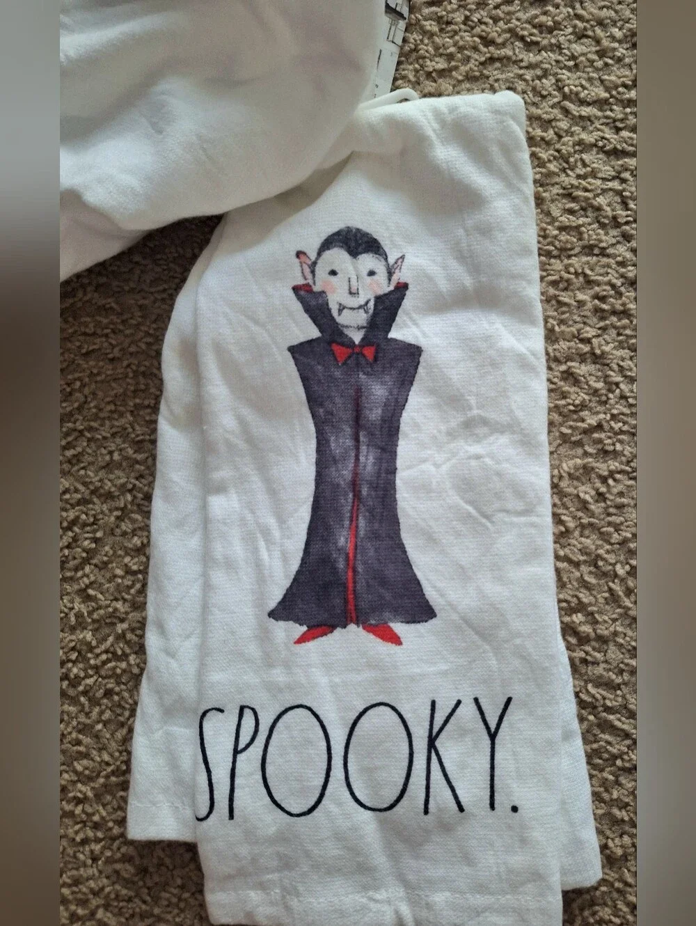 Rae Dunn White Halloween Kitchen Towels with Black & Red Accents